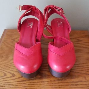 JG red platform clogs